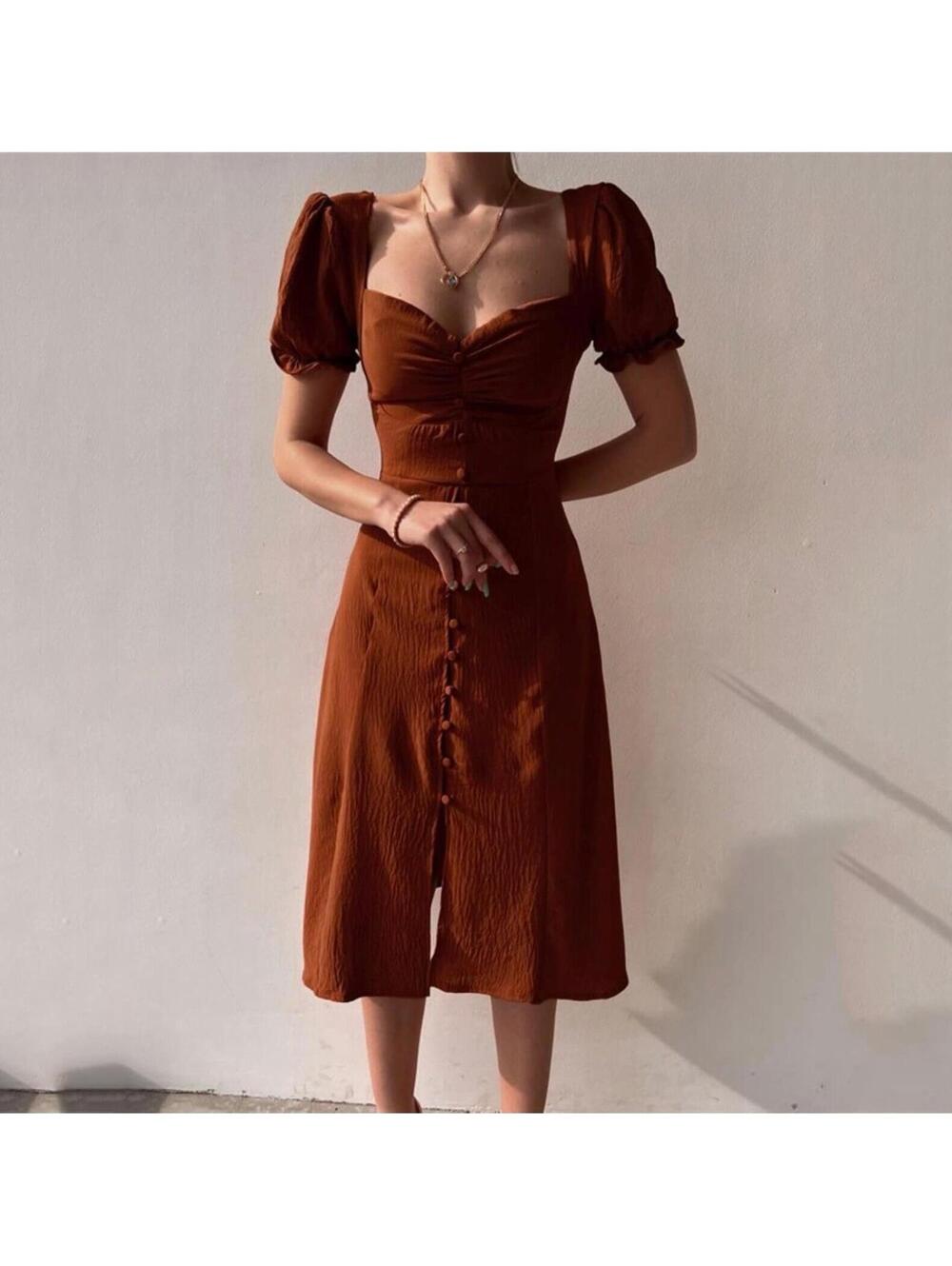 Dress sweetheart neck dress with puff sleeves